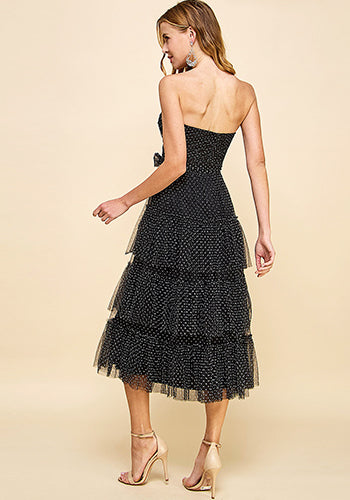 Kelly Midi Tulle Dress in Black Dots