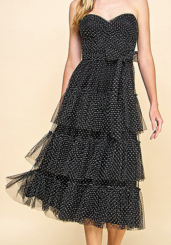 Kelly Midi Tulle Dress in Black Dots