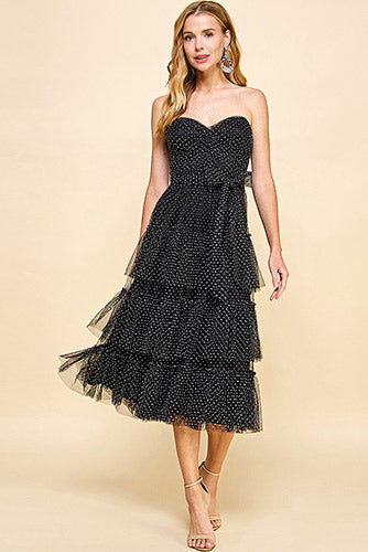 Kelly Midi Tulle Dress in Black Dots