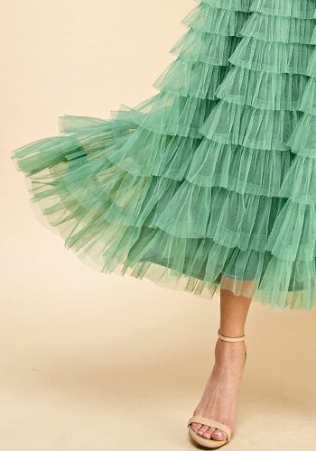 Grace Tiered Tulle Dress in Pistachio