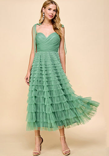 Grace Tiered Tulle Dress in Pistachio