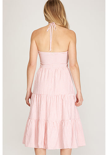 Honeymooner Striped Midi Dress in Pink