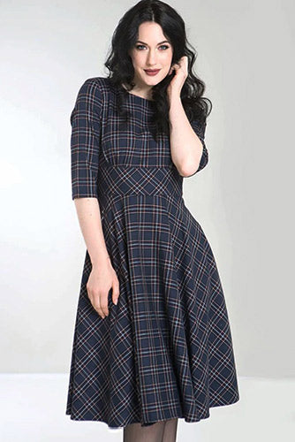 British Accent Dress in Navy Tartan