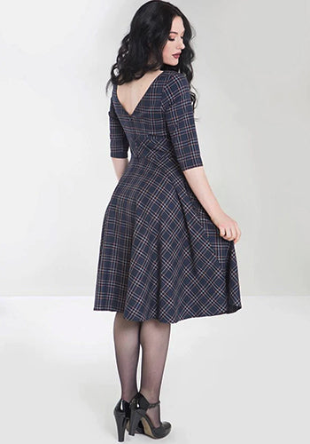 British Accent Dress in Navy Tartan