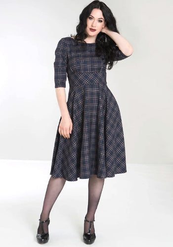 British Accent Dress in Navy Tartan