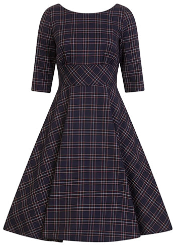 British Accent Dress in Navy Tartan