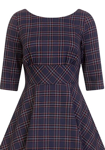 British Accent Dress in Navy Tartan