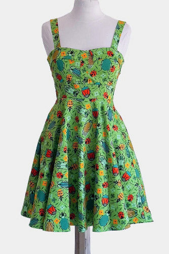 Summer Sweetheart Dress in Green Bugs