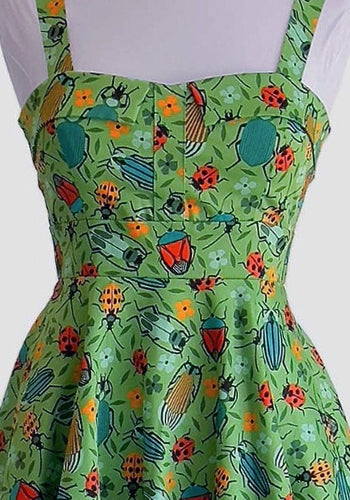 Summer Sweetheart Dress in Green Bugs