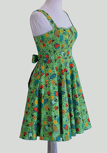 Summer Sweetheart Dress in Green Bugs