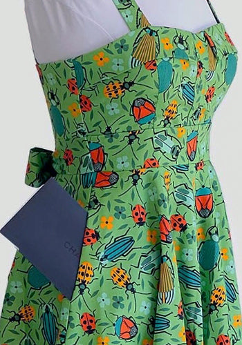 Summer Sweetheart Dress in Green Bugs