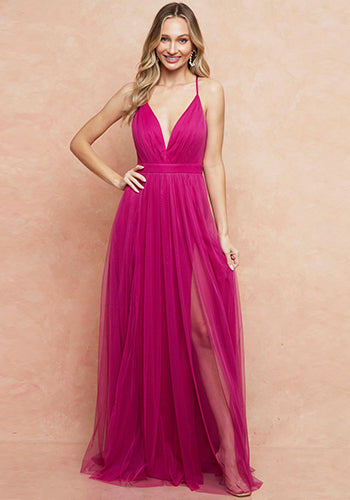 Sasha Tulle Maxi Dress in Electric Pink