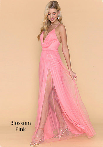 Sasha Tulle Maxi Dress in Electric Pink