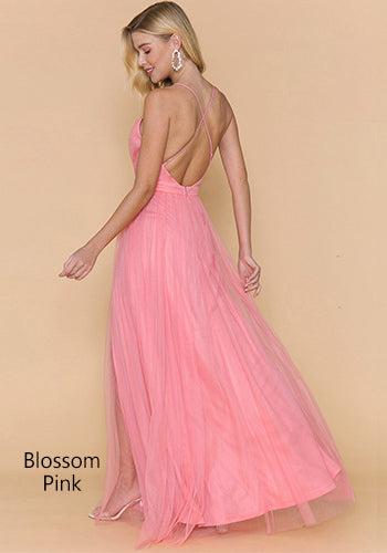 Sasha Tulle Maxi Dress in Electric Pink