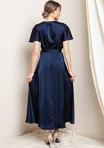 Stephanie Satin Hi Lo Dress in Navy