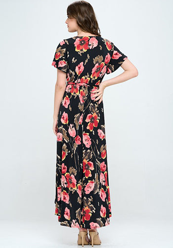 Summer in Spain Hi Lo Dress in Black Red Floral