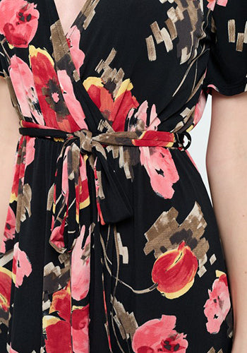 Summer in Spain Hi Lo Dress in Black Red Floral