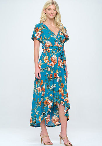 Summer in Spain Hi Lo Dress in Teal