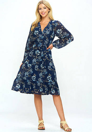 Tea Date Dress in Navy Wild Flowers