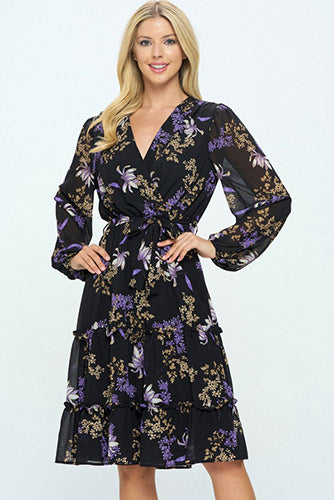 Tea Date Dress in Black Floral