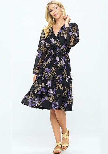 Tea Date Dress in Black Floral