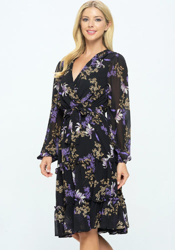 Tea Date Dress in Black Floral