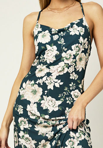 Boat Party Dress in Green Floral