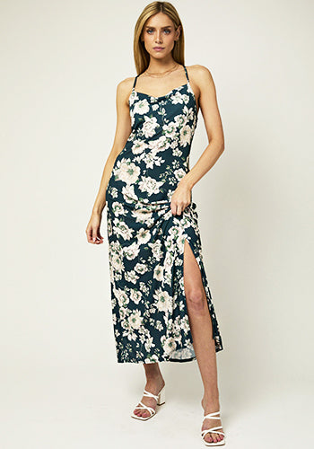 Boat Party Dress in Green Floral