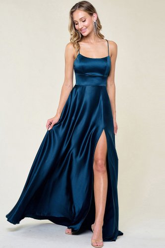 Catalina Satin Dress in Peacock