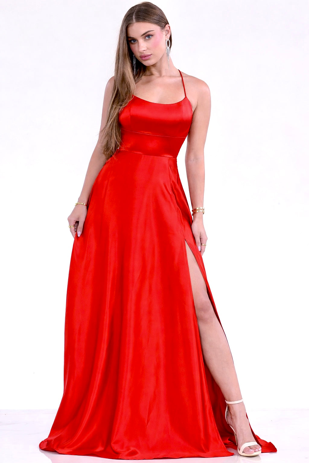 Catalina Satin Dress in Red