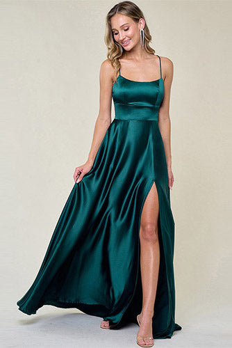 Catalina Satin Dress in Emerald