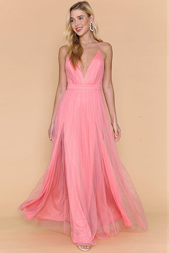 Sasha Tulle Maxi Dress in Blossom Pink