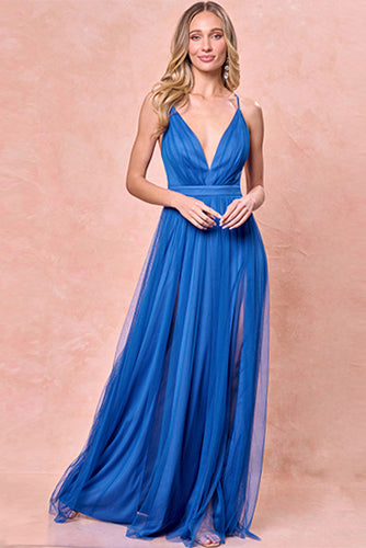 Sasha Tulle Maxi Dress in Neon Blue