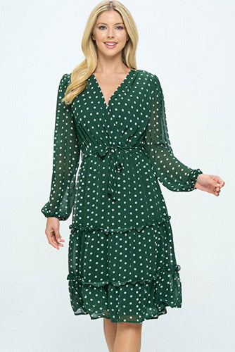 Tea Date Dress in Green Dots