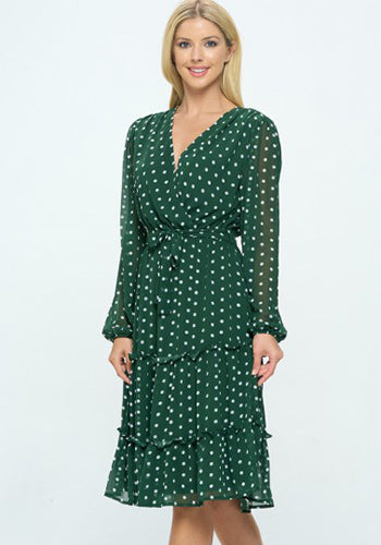 Tea Date Dress in Green Dots