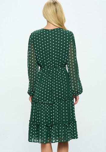 Tea Date Dress in Green Dots