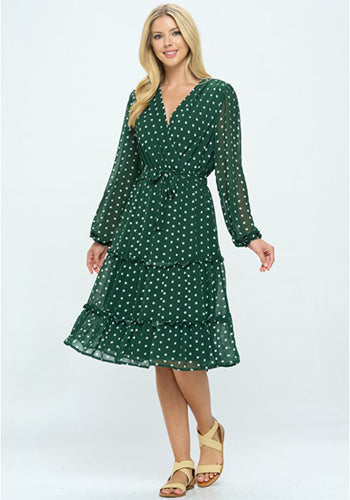 Tea Date Dress in Green Dots