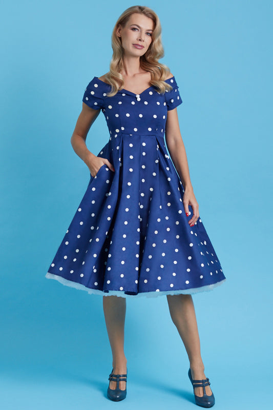 Lily Retro Dress in Blue Dots