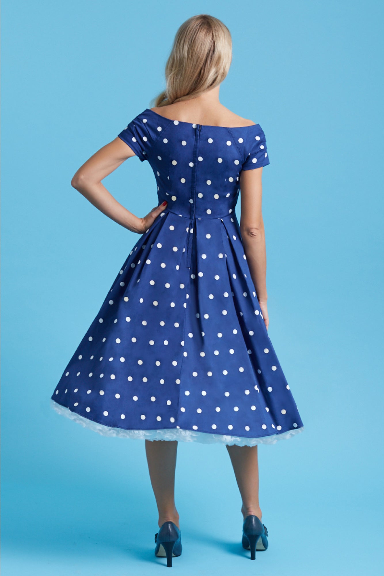 Lily Retro Dress in Blue Dots