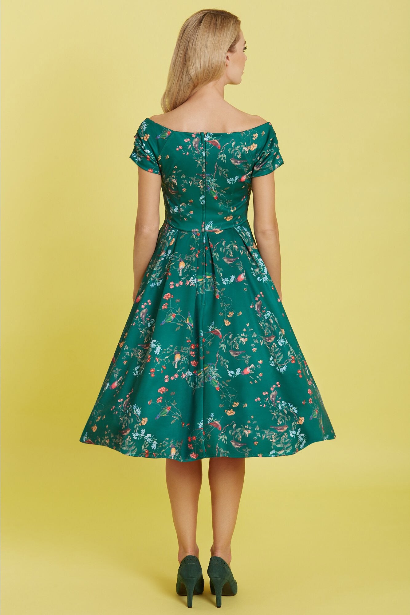 Lily Retro Dress in Green Bird