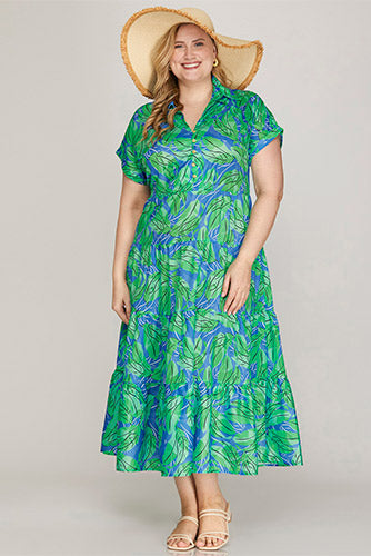 Vacation Bound Dress in Green/Blue - Plus