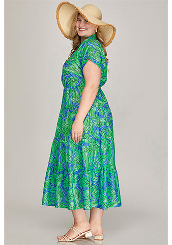 Vacation Bound Dress in Green/Blue - Plus