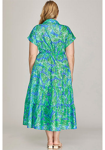 Vacation Bound Dress in Green/Blue - Plus