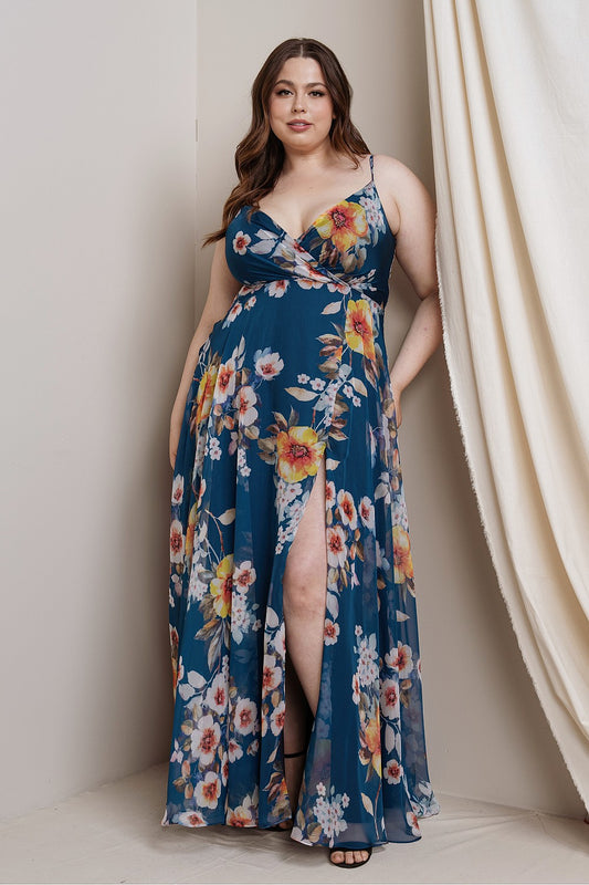 Bella Dress in Teal Floral - Plus