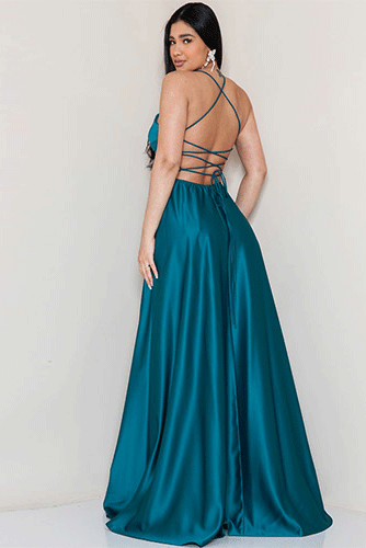 Camila Satin Dress in Jewel Teal