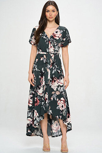 Summer in Spain Hi Lo Dress Green Floral