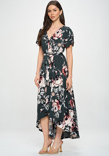 Summer in Spain Hi Lo Dress Green Floral