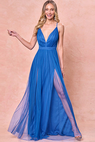 Sasha Tulle Maxi Dress in Neon Blue