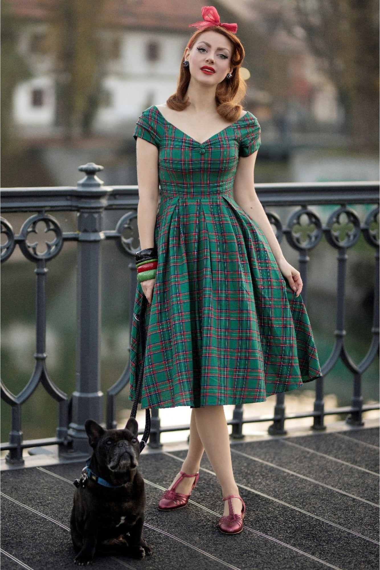 Lily Retro Dress in Green Tartan