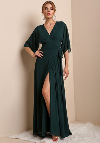 Helena Kimono Sleeves Maxi Dress in Green - 124.00 : Women's Vintage ...